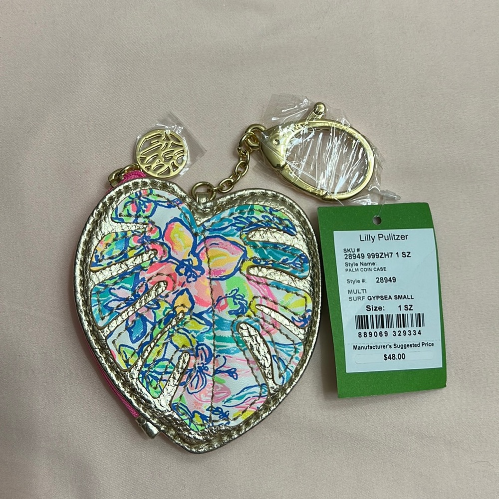 Lilly Pulitzer Palm Coin Case/Key Ring Surf Gypsea NWT